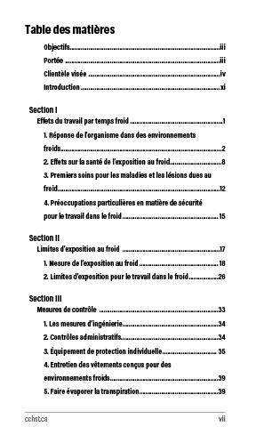 Aperçu de la table des matières de la publication