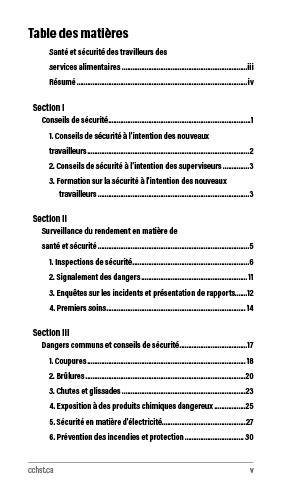 Aperçu de la table des matières de la publication